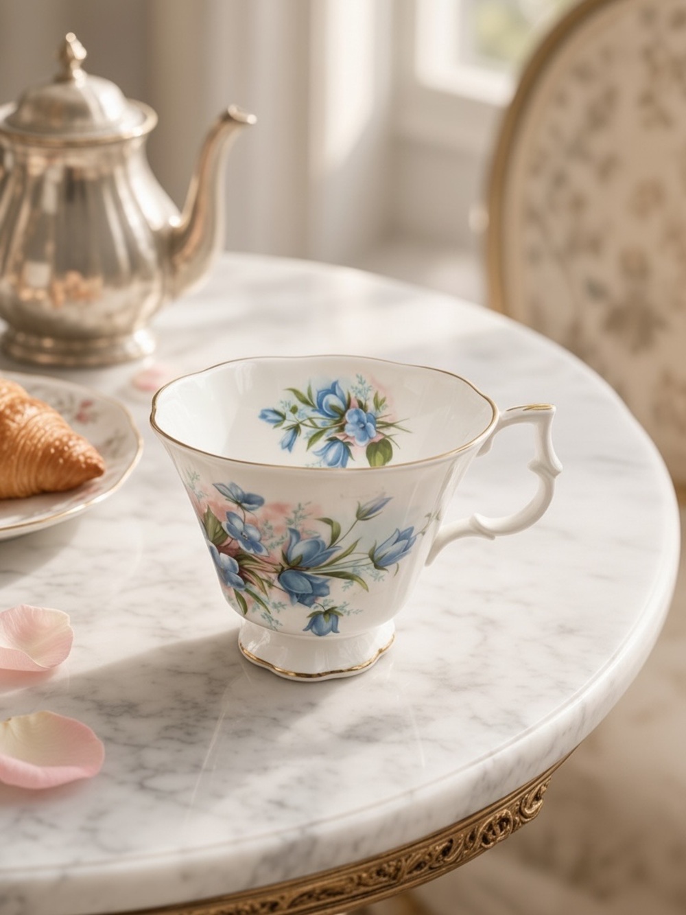 Royal Albert Blue Floral Bluebells Bone China England Teacup with Gold Accent